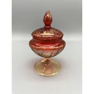 Mirho Glass Company Gold & Red Small‎ Covered Dish - Delicate Red / Gold Glass